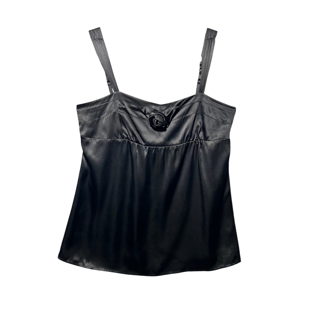 Karen Kane Black 100% Silk Rosette Camisole Top Adjustable Straps Size M